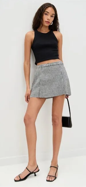 NEW Reformation Rory Linen Mini Skirt in Remy Check Black and White Women's 4 thumbnail 1