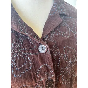 FLAX Brown Corduroy & Blue Floral Embroidery Button Up Jacket thumbnail 2