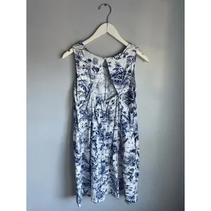 Joie Linen Toile Tank Dress Cutout Blue White French Aline Pockets Cottagecore M thumbnail 3