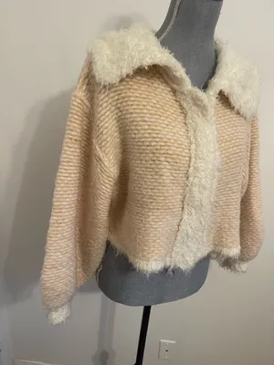 Free People Cream and Beige Cropped Cardigan. Size Xs thumbnail 7
