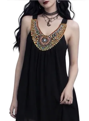 Forever 21 Y2K Black Colorful Beads Tunic Top/ Mini Dress XL thumbnail 1