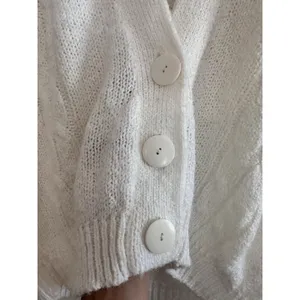 White Women's Sleeveless Cable Knit Cardigan. Chinky. Oversized. Large Buttons. thumbnail 2