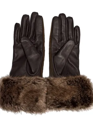 Barbour Women’s Ambush Wax Leather Gloves Brown Faux Fur Cuff Bougie Winter New thumbnail 2