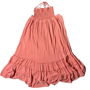Lillusory Pink Cottagecore Smocked Halter Maxi Dress Tiered‎ Ruffle Boho Dress S thumbnail 1