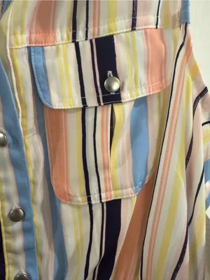 BeBop Pastel Multi-Striped Sleeveless Dress - Navy, Peach, Yellow, Blue, White thumbnail 3