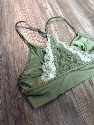 Aerie Olive Satin Bralette with Lace Detail thumbnail 4