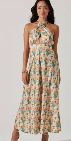 Astr Giova Floral Halter Midi Dress - Medium thumbnail 1