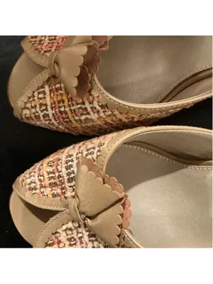 Marcello Paci Shoes Sz 8 Slides Kitten Heels Tweed Fabric Orange/Tan thumbnail 2