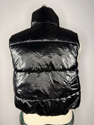PINK Victoria's Secret Black Shiny Quilted Puffer Vest thumbnail 4