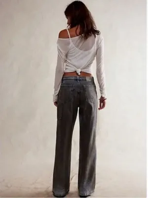 Free People Tinsley Baggy High Rise Jeans 90s Grunge Dirty Wash NWT 27 Short thumbnail 3
