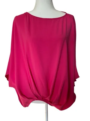 Trina Turk Coraline Hot Pink Barbiecore Blouson Sleeve Tunic Top M thumbnail 3