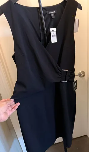 Express Black Sleeveless Wrap Midi Dress with Side Buckle thumbnail 1