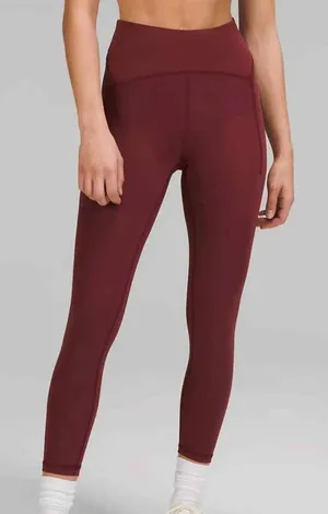 Lululemon Power Thru High Rise Tight Leggings 25” Red Merlot size 10 $128 thumbnail 1