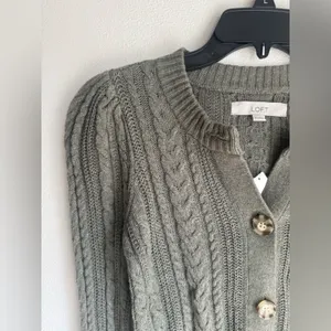 NWT LOFT Green Button-Up Cable Knit Preppy Cardigan Sweater Cotton Wool Blend thumbnail 4