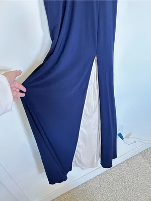 Xscape Navy Blue‎ Rhinestone V Neck Leg Slit Long Maxi Dress Formal Gown Size 4 thumbnail 5