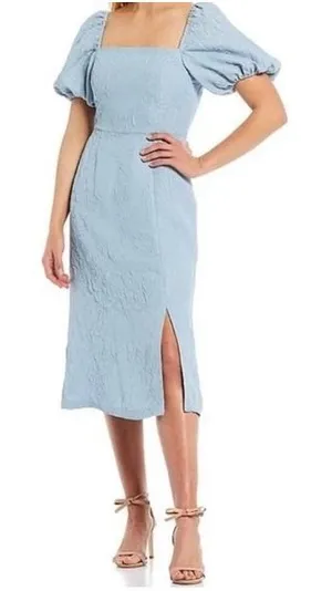 NWT Sachin & Babi Blue Floral Matelasse Puff Sleeve‎ Midi Dress Size 2 Coquette thumbnail 1
