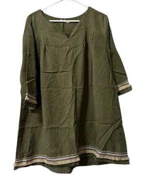 ILLA ILLA Green Size Large Fringe Embroidered Tencel Dress Boho Hippie‎ Peasant thumbnail 1