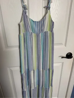 In The Beginning Los Angeles Striped Layered Tie-Shoulder Maxi Dress Small thumbnail 3