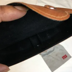 Ray-Ban Brown Faux Leather Sunglasses Case With Button Closure & Black Lining thumbnail 3