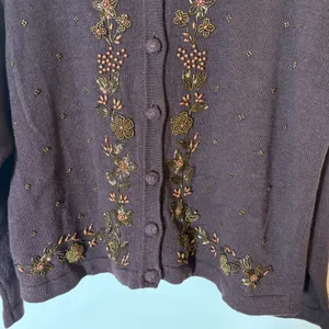 Vintage Victoria Jones Beaded Floral Button Cardigan Brown Size‎ Petite Large thumbnail 3