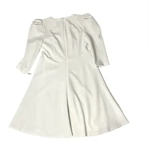 CALVIN KLEIN White Dress Puff Sleeve High Waist Lined Scuba Crepe Size 8 thumbnail 5