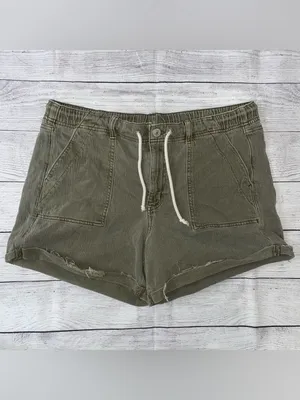 American Eagle Outfitters Olive Drawstring High-Rise Casual Shorts thumbnail 2