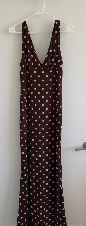 Blue Blush Polka Dot Brown Sleeveless V-Neck Maxi Dress thumbnail 1