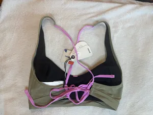 Prana Tulum Top Black Color Block Green Lilac Bikini Summer Pool Vacation Medium thumbnail 2