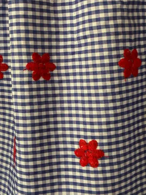 Entro Cotton Gingham Fit & Flare Dress Red Floral Lace Embroidered Sz. L thumbnail 7