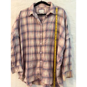 American Eagle Plaid Button Down Shirt Womens Small Oversized Roll Tab thumbnail 5
