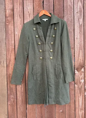 Cabi Olive Green Military Band Napoleon Longline Cotton Coat Style #587 thumbnail 1
