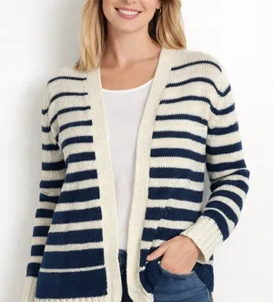Simply Southern Coastal Striped Cardigan Blue White Preppy Knit Sweater Size L thumbnail 1