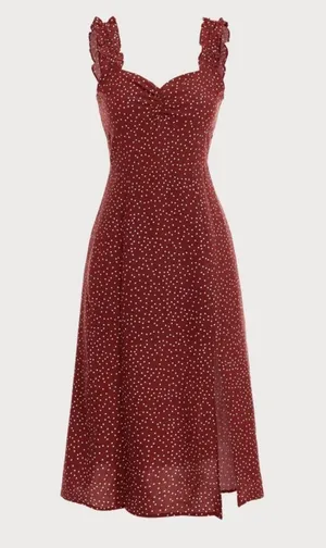 Rihoas The Red Frill Trim Side Split Midi Dress thumbnail 1