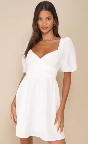 Lulus White Puff Sleeve Mini Dress thumbnail 1