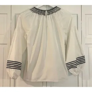 Joie cotton peplum ric rac embroidered puff sleeve blouse xs thumbnail 4