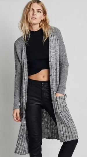 Free People Cotton Blend Heather Gray Longline Ribbed Cardigan Size Medium thumbnail 1