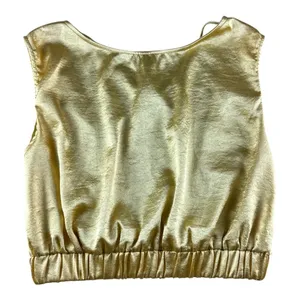 Double Zero Gold Metallic Open Back Tie Crop Top Sleeveless Blouson Lrg Holiday thumbnail 3
