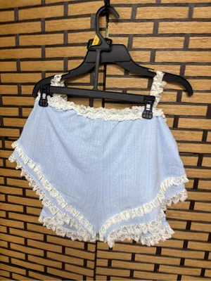 Lee blue and white lace two piece short pajama set size large thumbnail 3