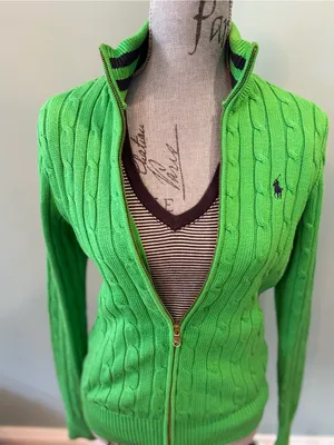 Ralph Lauren Green Cable-Knit Zip Cardigan thumbnail 2