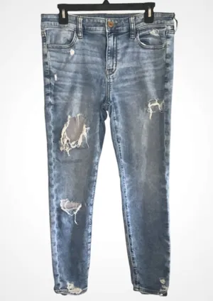American Eagle Next Level Stretch Crop Jegging Distressed Ripped Blue Jeans 10 thumbnail 1