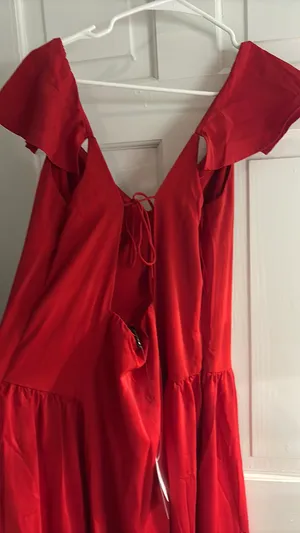 Abercrombie Red Midi Dress Flutter Sleeves thumbnail 4