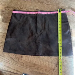 Cider Brown Faux Leather Mini Skirt Distressed A-Line Pockets XL thumbnail 5