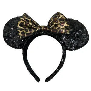 DISNEY black leopard bow Minnie ears headband thumbnail 1