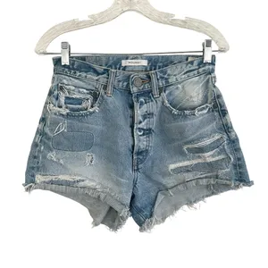 Moussy Vintage denim shorts feature a light blue wash distressed size 25 thumbnail 2