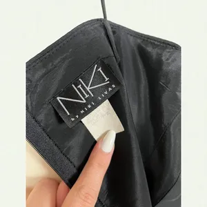 Niki By Niki Livas Vintage 80s Black Spaghetti Strap Crinkle Taffeta Tiered A Line Dress thumbnail 11