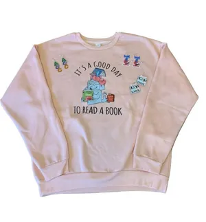 SHEIN Sweatshirt XL Light Pink “its a good day to read a book” 3 Sets Earrings thumbnail 1