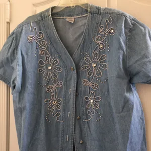 FINAL MARKDOWN Denim Oversized ladies embellished blouse large thumbnail 1