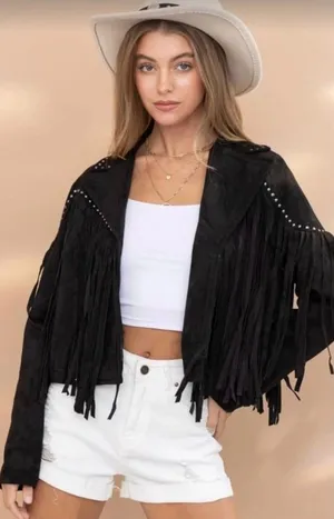 FINAL PRICE Blue B Rustic Orange Suede Fringe Jacket with Stud Details Size M thumbnail 1