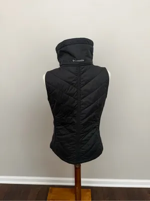 Columbia Vest Full Zip Quilted Lightweight Fleece Panels Mock Neck Layer Black thumbnail 3