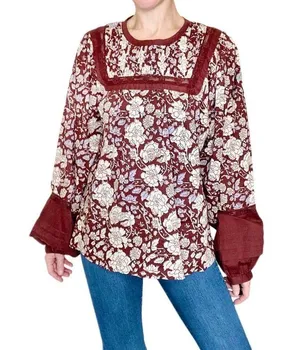 Cleobella Brown & White Floral Crochet Cottage Blouse thumbnail 1